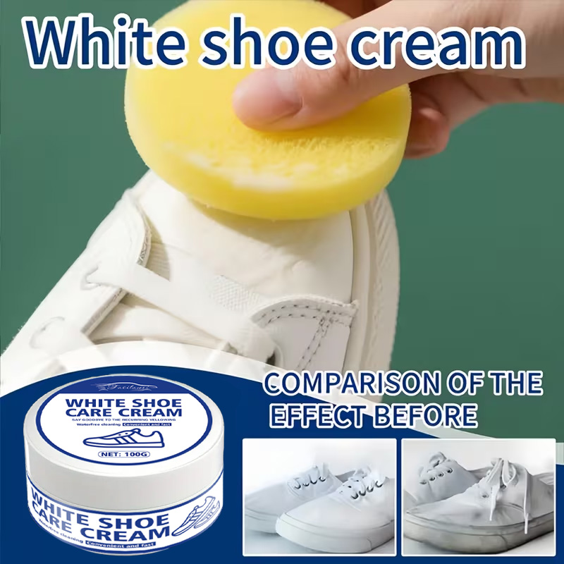 Sneaker Care Whitener - Weiße Sneaker-Pflegecreme mit Schwamm: Entfernt Vergilbung,